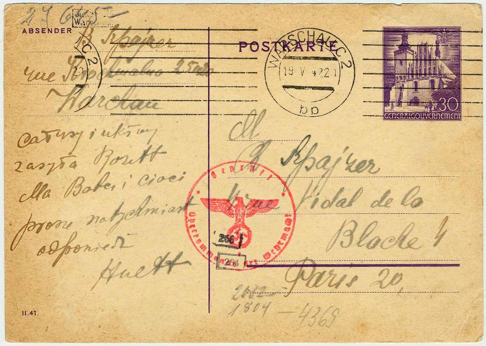 Lettre de Rosette, Varsovie, 18 mai 1942.